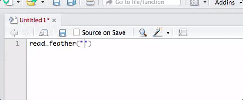 GIF showing the dropdown menu that appears when you hit the 'tab' key inside the quotes when typing file locations